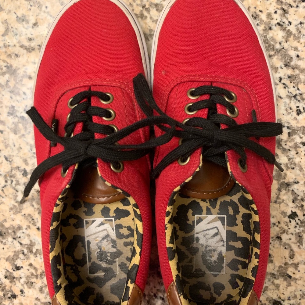 Size 8 Red Vans with leopard accent